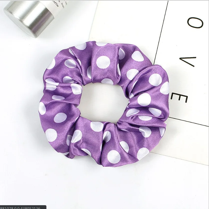 Dot Purple Винтаж Scrunchies атласные ленты для волос аксессуары резинки для волос украшения повязка на голову в горошек ярких цветов, обтянутая тканью; Для женщин детские резиновые Головные уборы - Цвет: Dot Purple