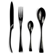 Набор из 24 блестящая полировка зеркало черные столовые приборы набор посуды столовые приборы 18/10 обеденный из нержавеющей стали набор ножей