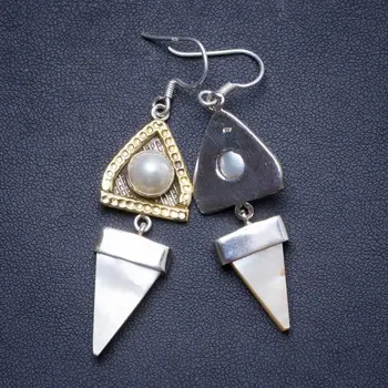 

Natural Two Tones River Pearl Handmade Unique 925 Sterling Silver Earrings 2.25" X4171