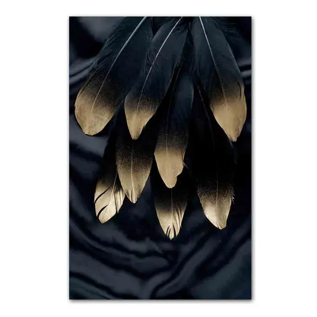 Nordic fashion art plant canvas painting golden leaf feather poster office wall painting living room home decoration mural ZW379