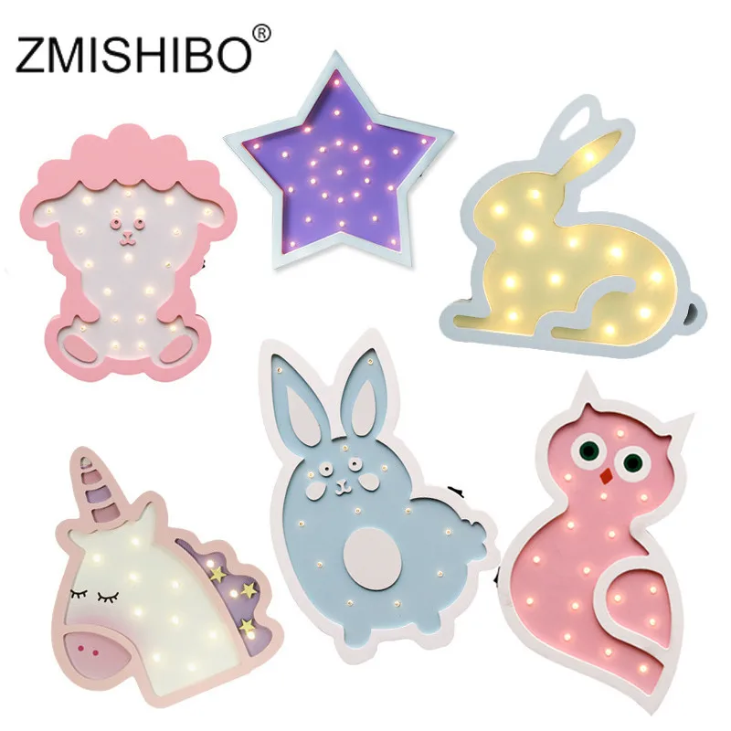 

ZMISHIBO Wooden Animal Night Lights Sheep Rabbit Dog Shape Sleep Lamp Baby Children Kids Bedroom Wall Decoration Home Lighting