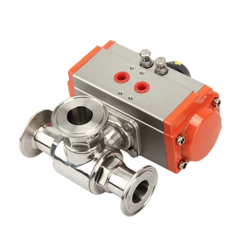 

19 Sanitary-grade Pneumatic Fast-loading Three-way Ball Valve 304 Stainless Steel T Type ball Valve
