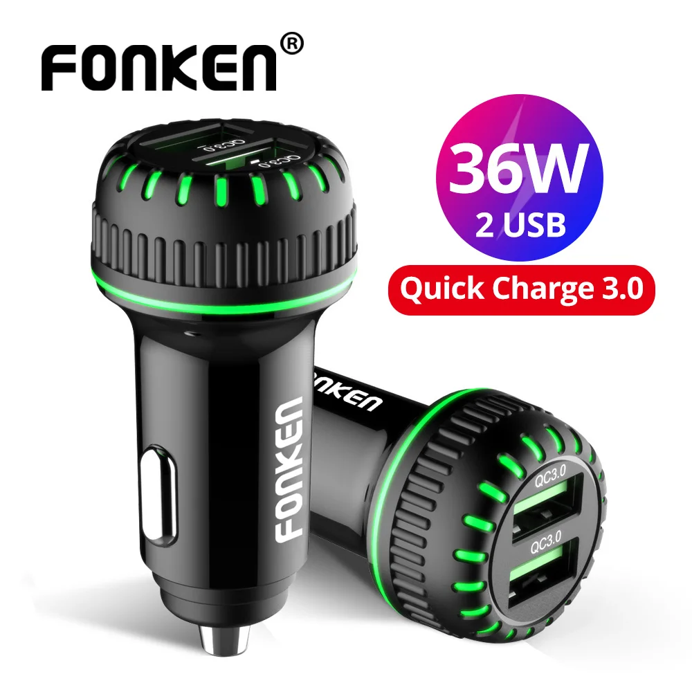 Автомобильное зарядное устройство FONKEN USB quick charge 3,0, адаптер для мобильного телефона, двойной USB, быстрая зарядка, зарядное устройство для samsung, huawei, xiaomi
