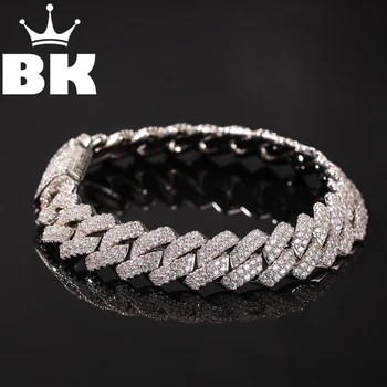 13mm Copper 2Row form Curb Cuban Bracelet Iced Out CZ Bracelet Gold Silver Color For Men Luxury Box Clasp Drop Shipping