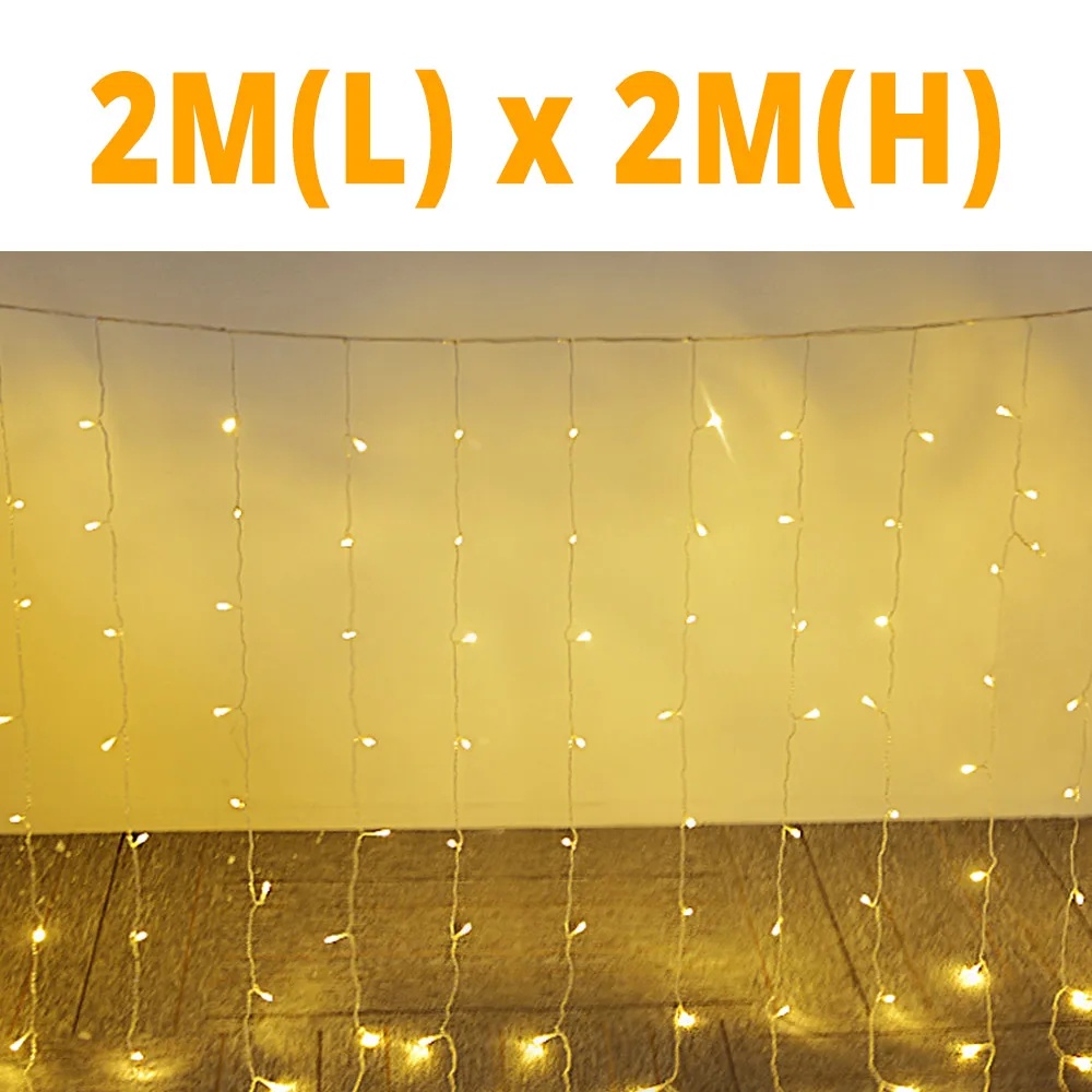 2Mx2M Warm White 3X3 м гирлянды светодиодные занавески открытый праздник сад Газон лампа 110 В 220 В оконный занавес рождественские изящные свадебные светильники для дома - Испускаемый цвет: 2Mx2M Warm White