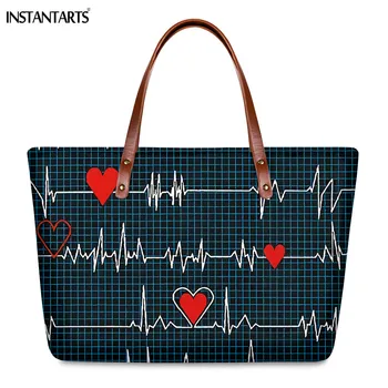 

INSTANTARTS Red Heart Rate Health Print Women Large Shoulder Bag Tote Sac a Main Female Storage Handbags Top-handle Bags Bolsa