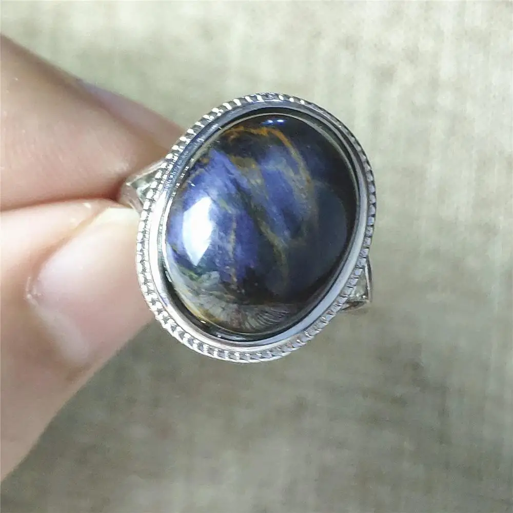 

100% Natural Blue Pietersite Gemstone 15x12mm Chatoyant Adjustable Size Ring From Namibia 925 Silver Crystal Women Men AAAAA