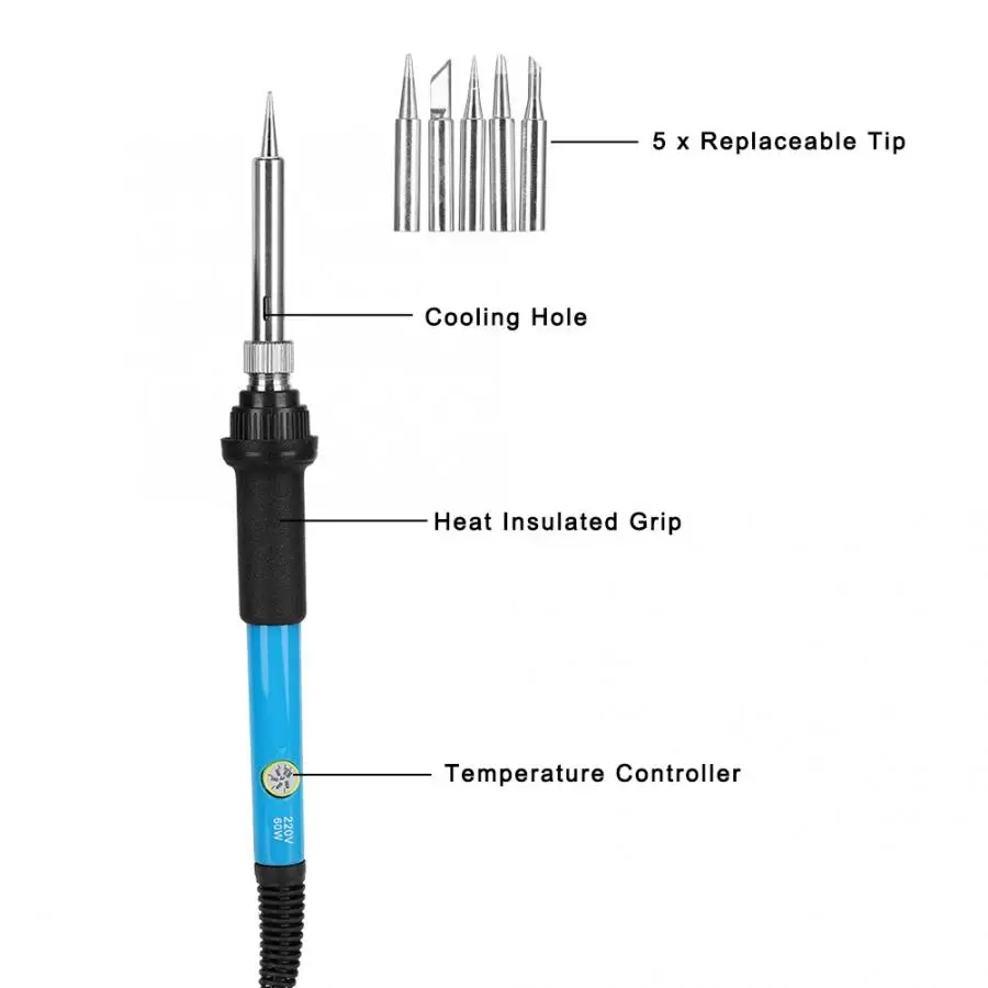 TS100 Soldering Iron 19pcs 60W Adjustable Temperature Soldering Iron Kit with Tip Stand Desoldering Pump Soldering Iron