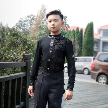

Latin Dance Top Children Rumba Cha Cha Tango Salsa Dancing Shirts Competition Performance Wear Long Sleeve Mesh Leotard DN4170