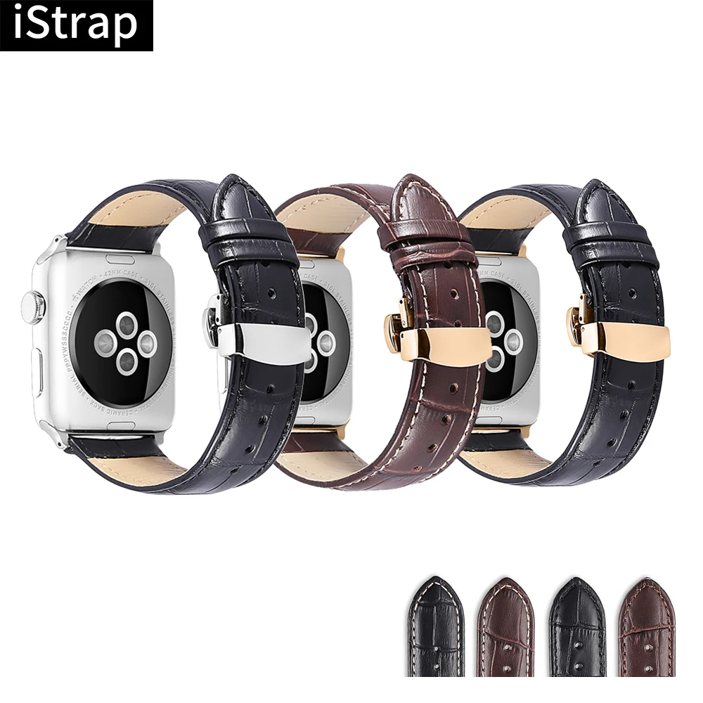 

iStrap Apple Watch Straps 38mm 42mm Genuine leather 40mm 44mm Watch Band with Deployment buckle