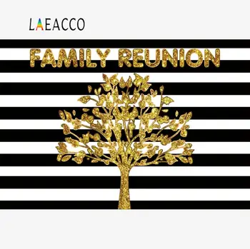 

Laeacco Golden Tree Family Reunion Black White Stripes Party Poster Portrait Photography Backgrounds Photo Backdrop Photocall