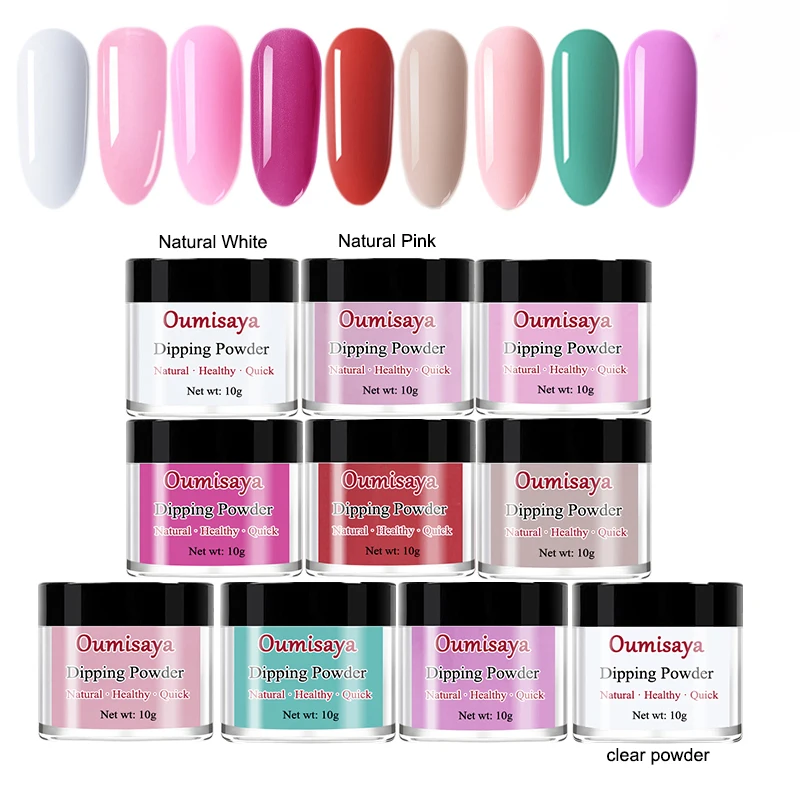 

10gx10pcs set Pink/White/Clear/Glitter/Nude Colors Oumisaya Nail Dipping Powder System (No need of UV/LED Light Lamp Cure)