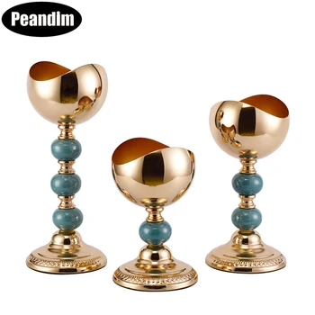 

PEANDIM Metal Gold Flower Vase Luxury Flowers Pot Wedding Decorative Table Centerpieces Christmas Home Decoration Candle Holder