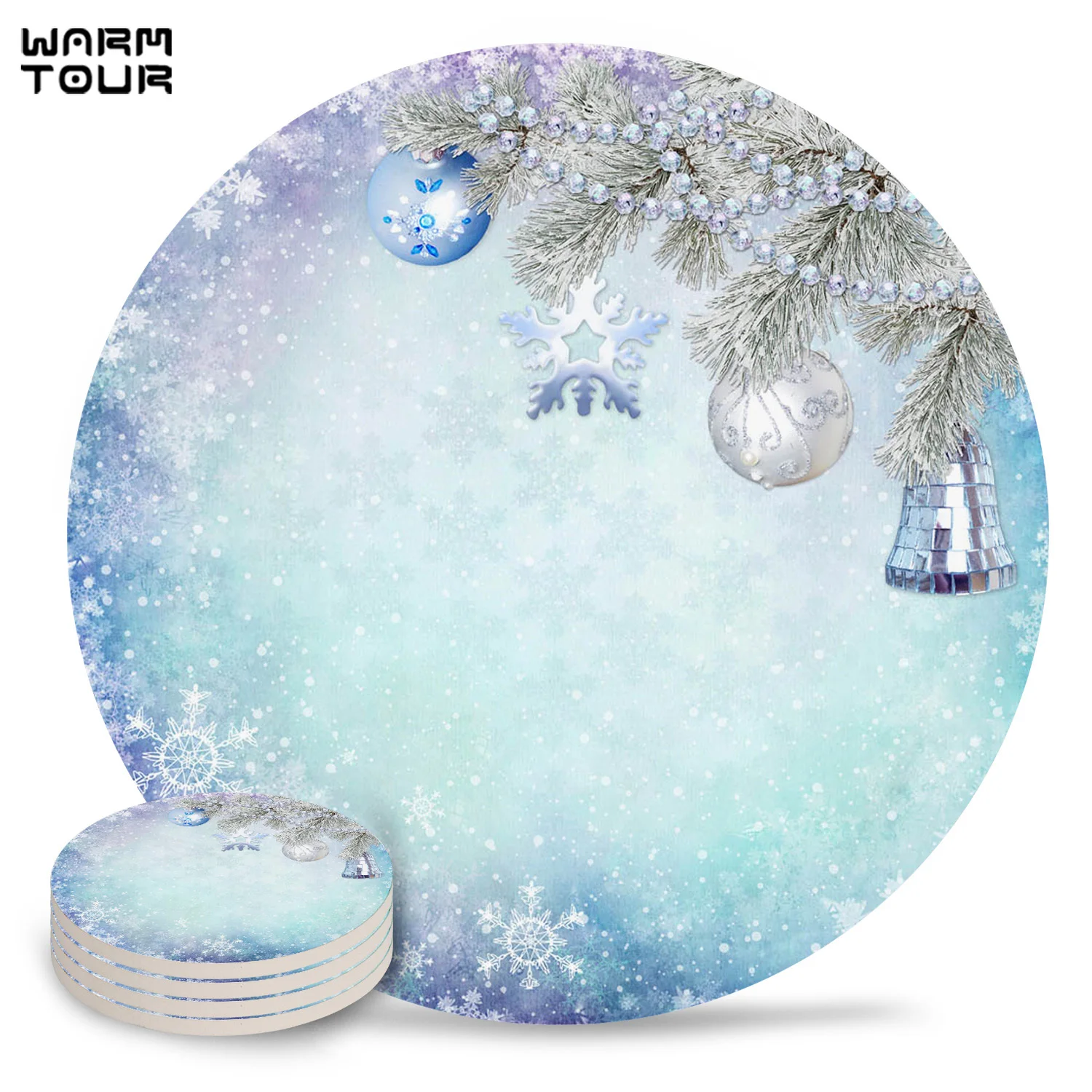 

4/6/8 PCS Christmas Snowflake Leaves Bell Placemat Ceramic Drink Coasters Table Decoration Absorbent Moisture