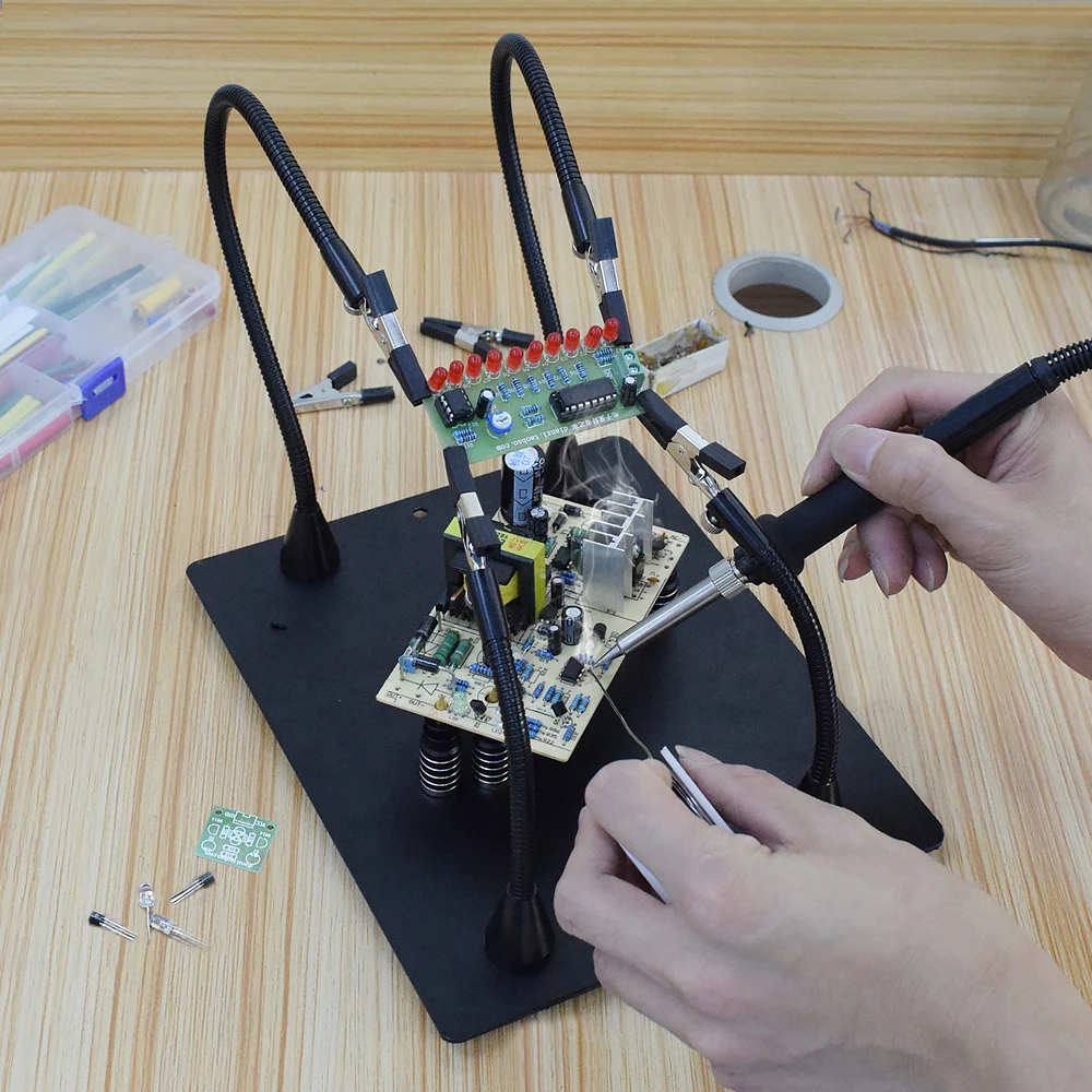 Toolour Magnetic PCB Board Fixed Clip Flexible Arm Soldering Third Hand 5X/3X Magnifier Glass Soldering Iron Holder Repair Tools
