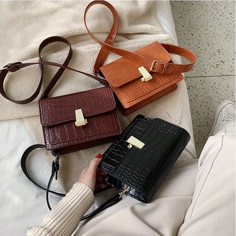 

PU Handbag Bag Women's Casual Mobile Phone Bag Outdoor Stone Pattern Fabric Square Sling Bag Trend New Style Bag