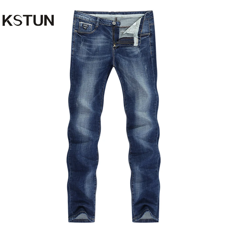 KSTUN Men Jeans Famous Brand 2020 Slim Straight Business Casual Dark Blue Thin Elasticity Cotton Denim Pants Trousers pantalon KSTUN Men Jeans Famous Brand 2020 Slim Straight Business Casual Dark Blue Thin Elasticity Cotton Denim Pants Trousers pantalon