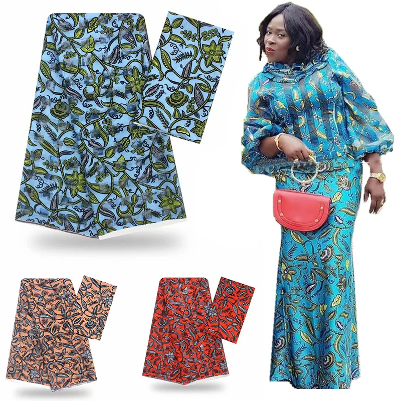 Новое поступление воск Африканский принт шелковая ткань для печати 3 ярдов органза шелковая лента шелковая