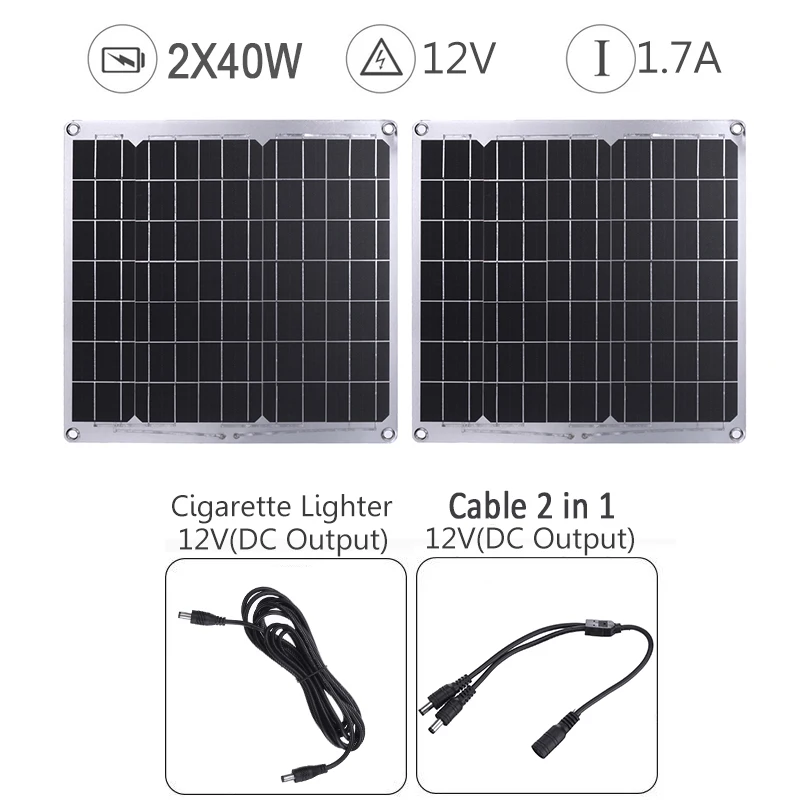 80 Вт Панели солнечные модуль солнечной батареи постоянного тока для автомобиля для яхты RV 12V Батарея лодка 5V Наружное зарядное устройство с 2 в 1 кабель для зарядки