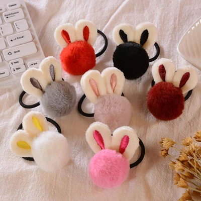 Rabbit ear hairband 5 шт./лот, Смешанная цветная эластичная резинка для волос, тиара для взрослых и детей, эластичная резинка для волос, плюшевый ободок с кроличьими ушками для детей, аксессуары для волос - Цвет: Rabbit ear hairband