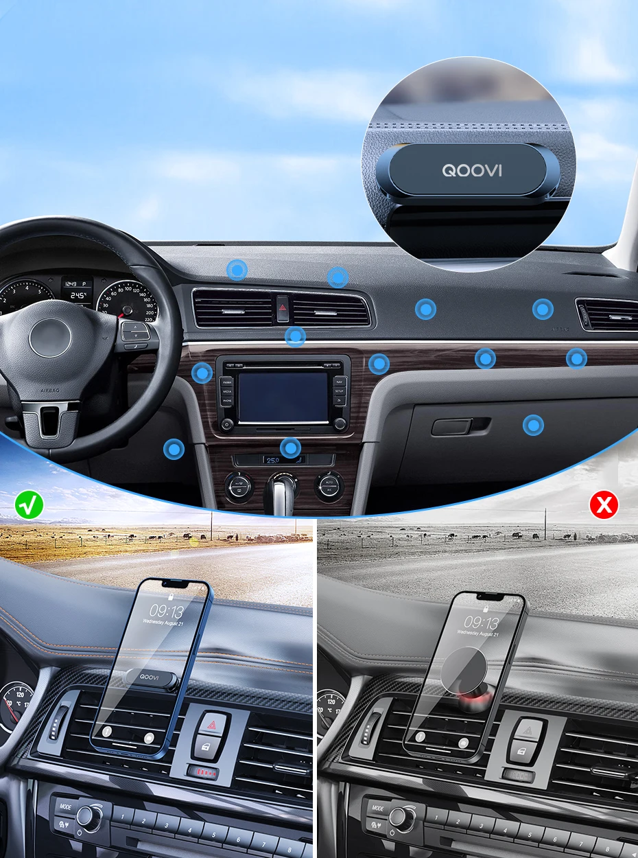 QOOVI Magnetic Car Phone Holder Mini Strip Type Mobile Phone Stand Magnet GPS Support For iPhone 13 12 Xiaomi 11 Samsung Huawei mobile stand holder