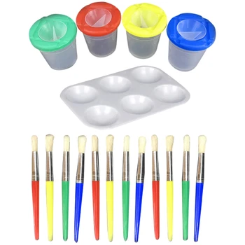 

17 Piece Set Children's Pen Washing Tool Plastic Pen Washing Box Large Round Plastic Palette Art Tool Set