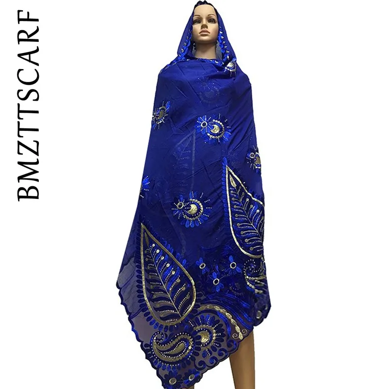 New african scarfs muslim women big embroidery cotton scarf cotton match net embroidery scarf with stones BM602
