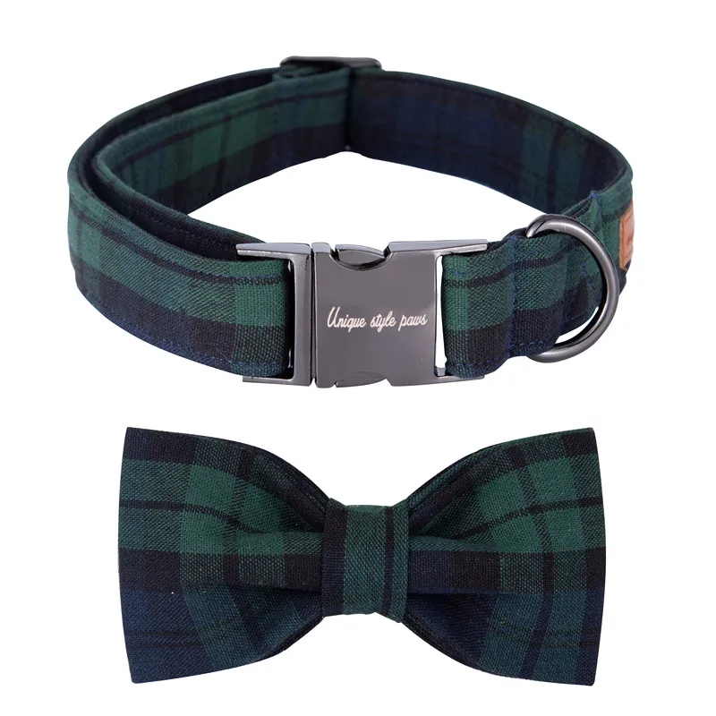 

Unique Style Paws Christmas Plaid Durable Collar with Bow Seprately Pet Collar