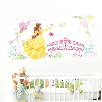

Disney Belle Princess's Garden PVC Wall Stickers For Kids Room Girls Bedroom Home Decor Anime Mural Art Diy Cartoon Wall Decals