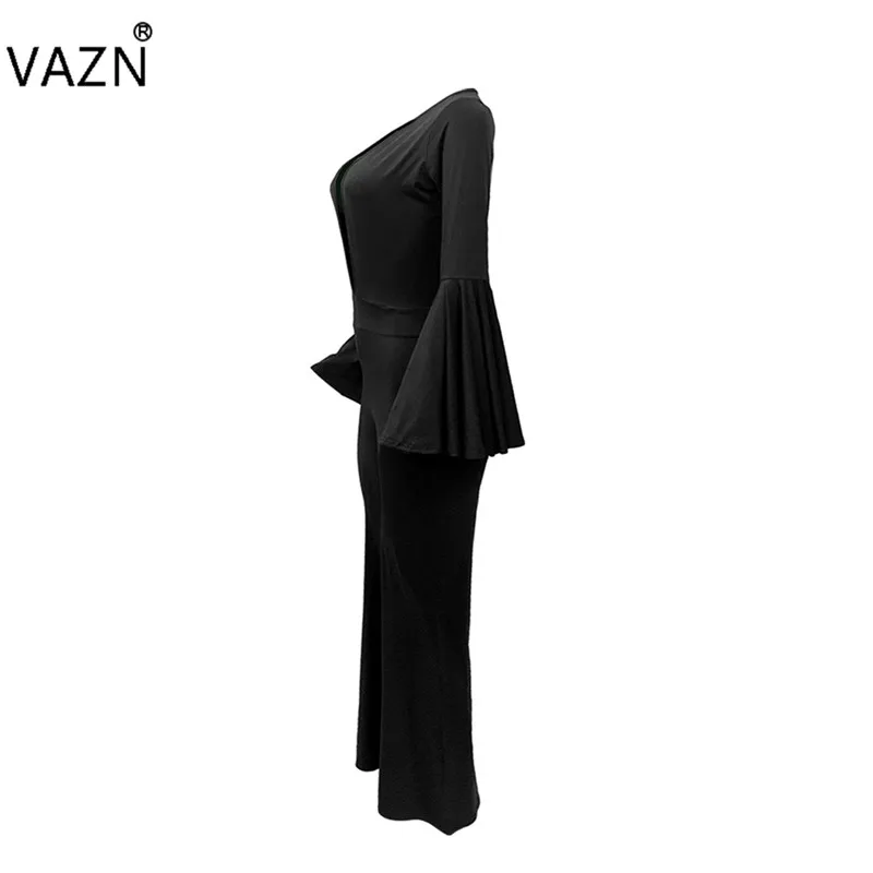 VAZN FM1125 продукт летний сексуальный женский 3 цвета комбинезон с широкими расклешенными рукавами комбинезон с v-образным вырезом Женский однотонный обтягивающий шикарный комбинезон