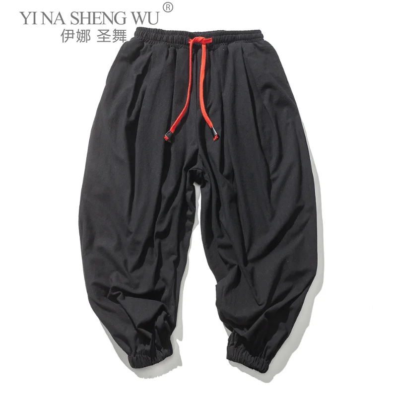Summer Style Harem Pants Men Chinese Style Casual Loose Cotton Linen Japanese Kimono Sweatpants Jogger Pants Streetwear Trousers