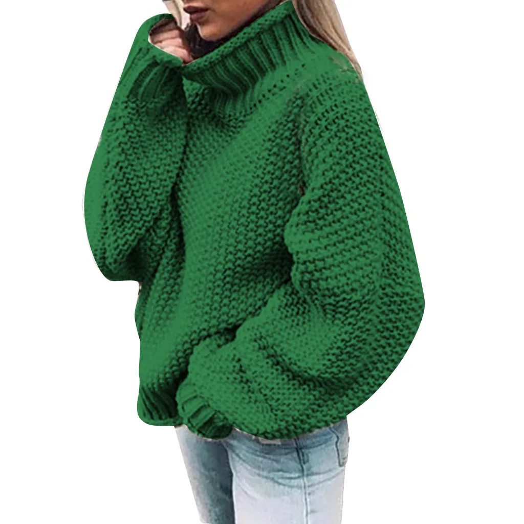 Женский Теплый Повседневный свитер с длинными рукавами и высоким воротником, Модный популярный свободный удобный свитер, простая осенняя и зимняя одежда