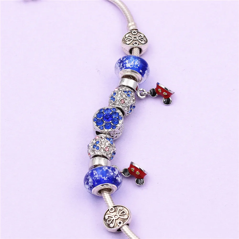Mickey Pendant Charm Bracelets Female European Style Enamel Beads Fit Brand Bracelet For Women Jewelry Gift drop shipping