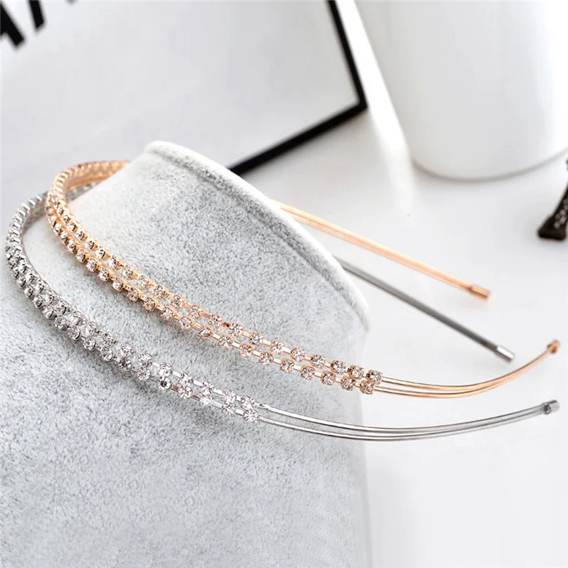 

Fashion Women Double Row Crystal Headband Shiny Hairband Girl Hair Band Jewelry Female Rhinestone Headwear Hair Hoop