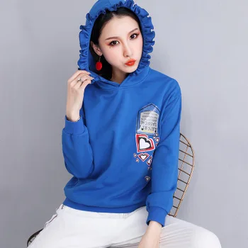 

WOMEN NEW autumn women's new print hooded sweater women loose tops hooded ladies long sleeves