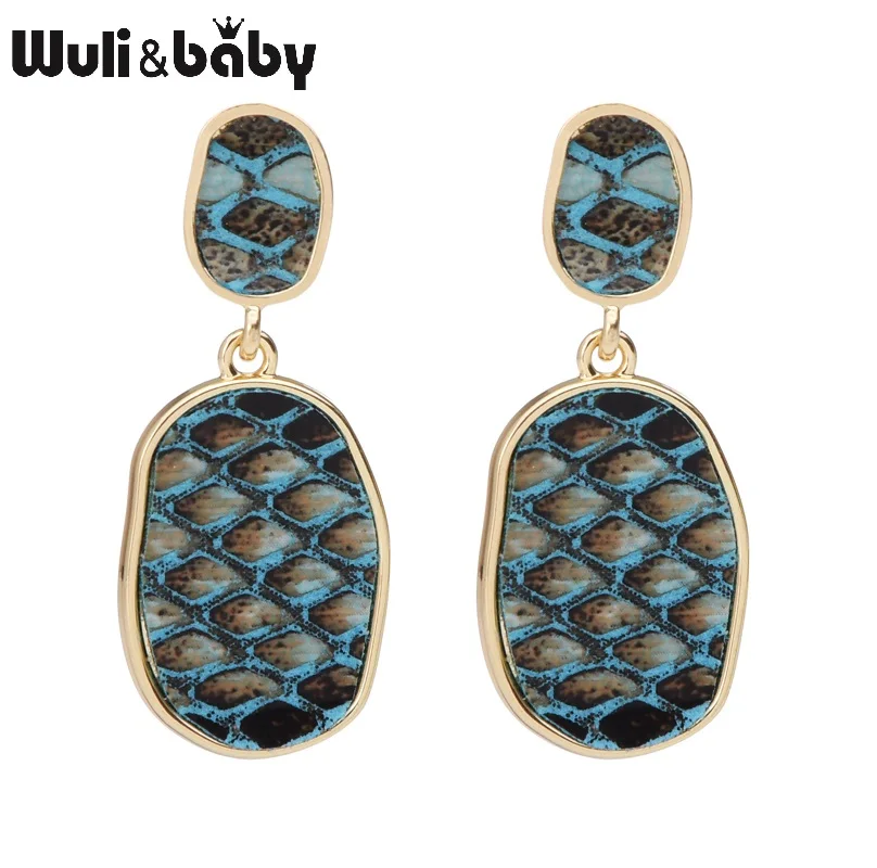 Wuli& baby, змеиная кожа, висячие серьги с рисунком, осень 219, новые женские синие желтые серьги-гвоздики с подвеской - Окраска металла: blue