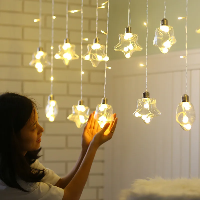 

New Year 2020 Christmas Decorations for Home Indoor Curtain Light 12 Led Christmas Star Wish Ball Adornos De Navidad Natal Kerst