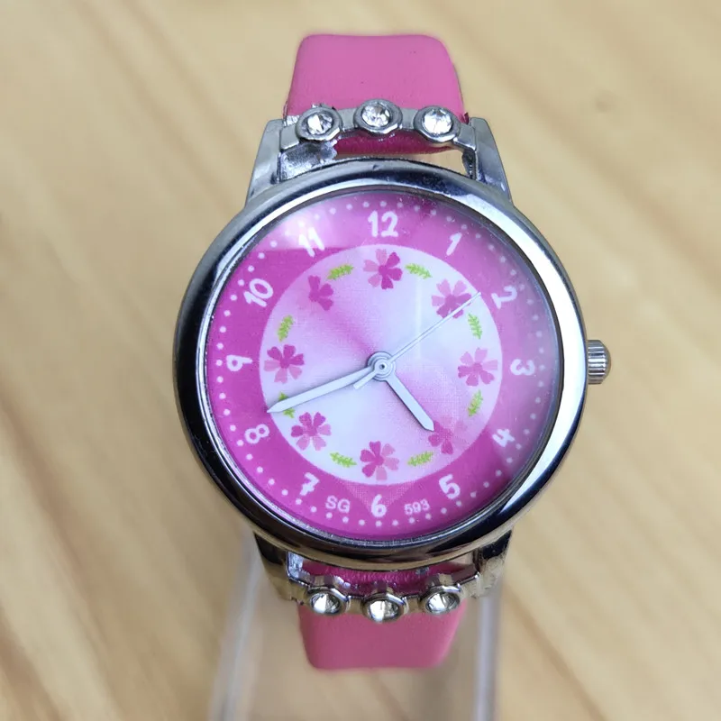 Dropshipping Beautiful Flower Pattern Girls Quartz Watch Dress Ladies Leather Watch Birthday Gift Clock Relogio Feminino Saati afbeelding