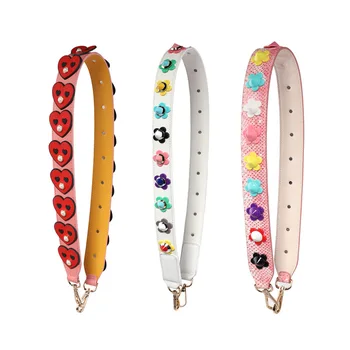 

Great Leather Flower Shoulder Strap For Bags Metal Clasps For Purses Rivet Petal Strap Belt For Women Handbag Accessoires Sac
