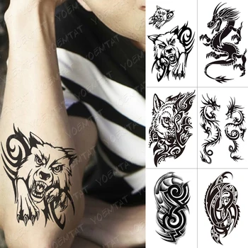 

Waterproof Temporary Tattoo Sticker Dragon Maori Flash Tattoos Wolf Scorpion Body Art Arm Maori Totem Fake Tatoo Women Men