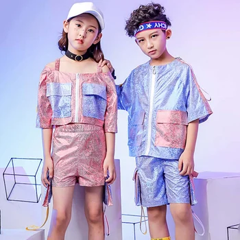 

Children'S Jazz Hip-Hop Dance Costumes Pocket Sequin 2 Pieces Set For Girls Street Dancing For Boys Stage Clothing Tide DWY2275