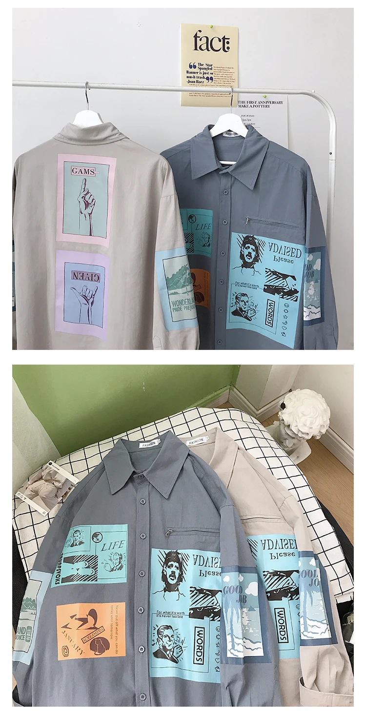 Privathinker женские блузки с принтом коллаж рубашка с отложным воротником Женская корейская уличная одежда Рубашки женские осенние свободные топы 5XL