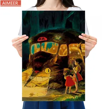 

AIMEER Tonari no Totoro M section Hayao Miyazaki anime kraft paper retro poster cafe bar decor painting 35*51cm