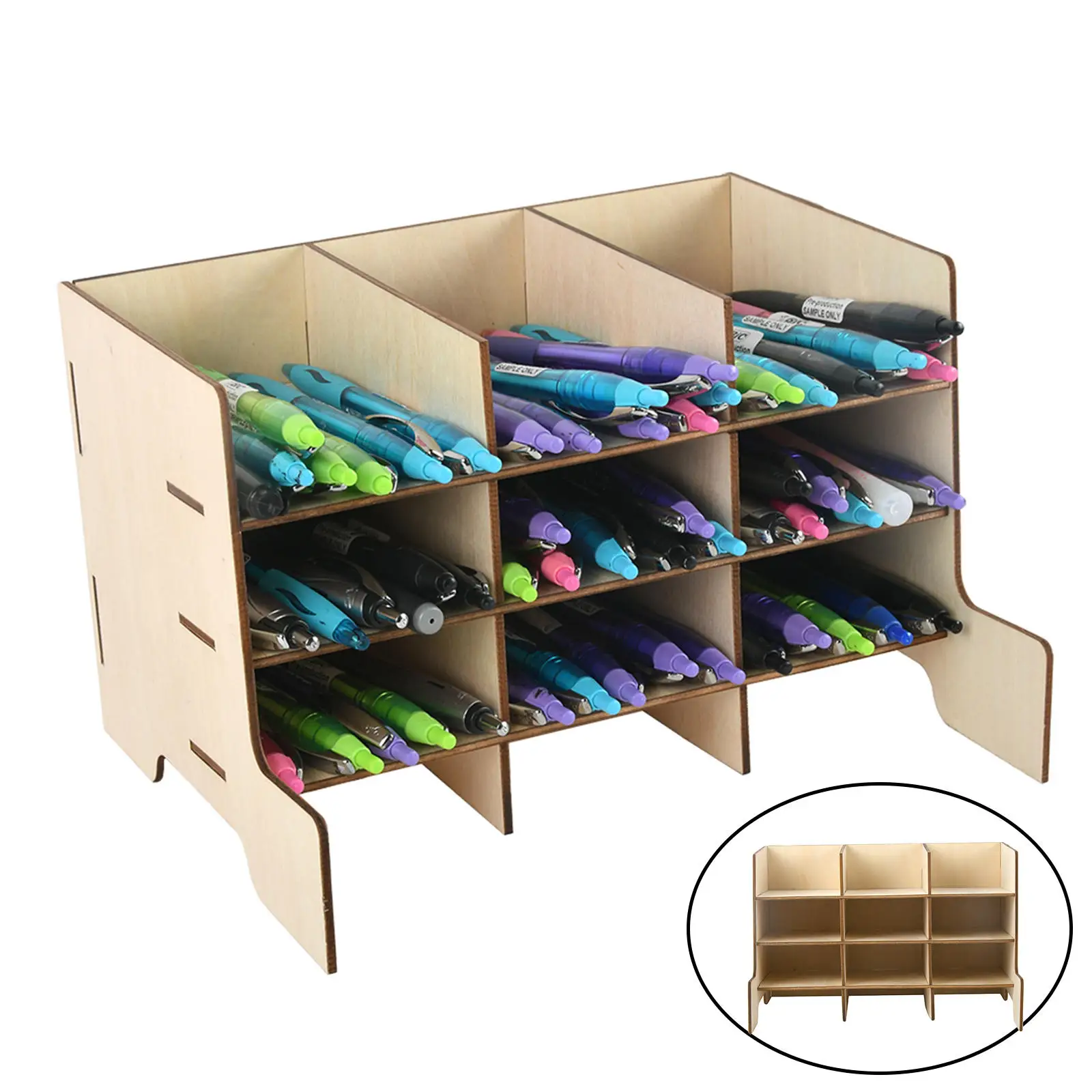Basics Craft Paint Brush Organizer Rack Holds Bottles Brushes Wood Finish
