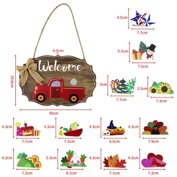 Welcome Signs for Holiday Halloween Wooden with With Interchangeable Holiday Pieces or Front Door Porch Hanging Decor 4