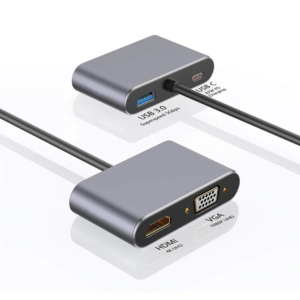 S SKYEE 4 в 1 USB-C концентратор многопортовый адаптер с 60 Вт тип-c PD зарядка/USB 3,0/4 K HD видео выход дисплей/VGA для Macbook-ноутбука