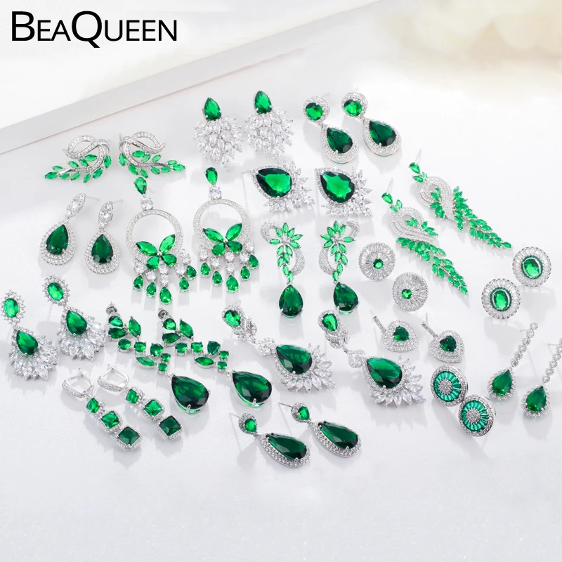 BeaQueen Классическая большая капля воды Зеленый Кристалл Длинные Серьги-Подвески