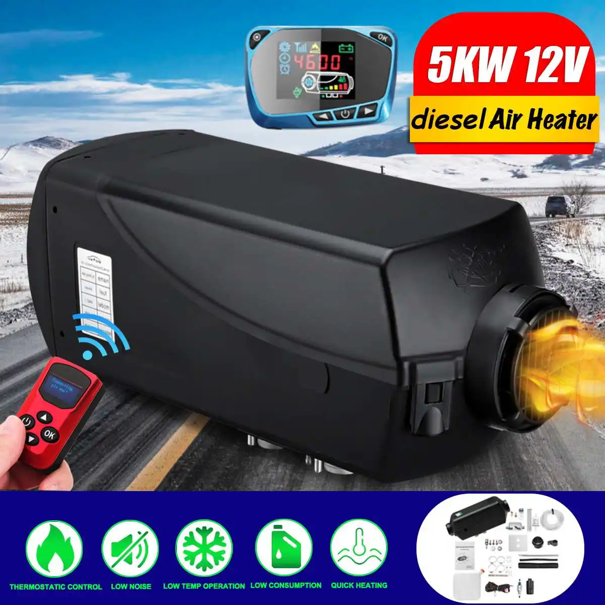 

Hcalory Car Heater 12V 5KW Diesels Heater Parking Heater + Remote Control LCD Monitor for RV Motorhome Trailer Trucks Boats
