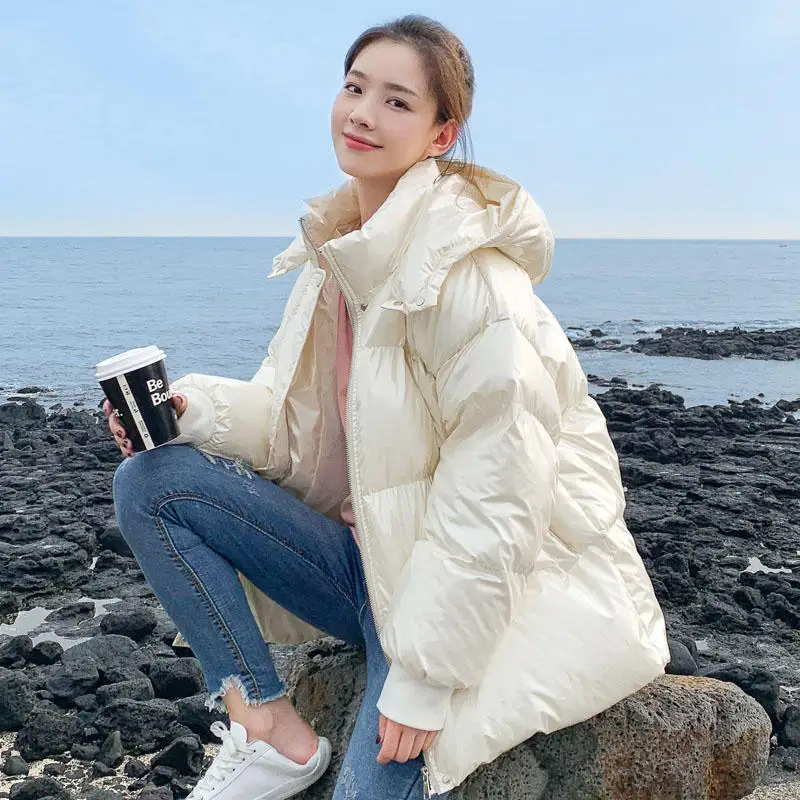 Creamy-white Parkas Модное пуховое хлопковое пальто, женская парка, свободная теплая зимняя куртка для женщин, плотное Женское зимнее пальто с капюшоном большого размера, однотонное Q2167 - Цвет: Creamy-white Parkas