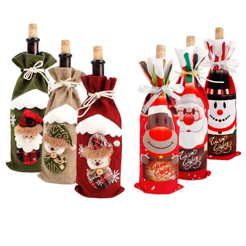 

2020 Christmas Wine Bottle Cover Snowman Stocking Christmas Gift Bags Xmas Sack Packing Navidad Presents Chrismas New Year